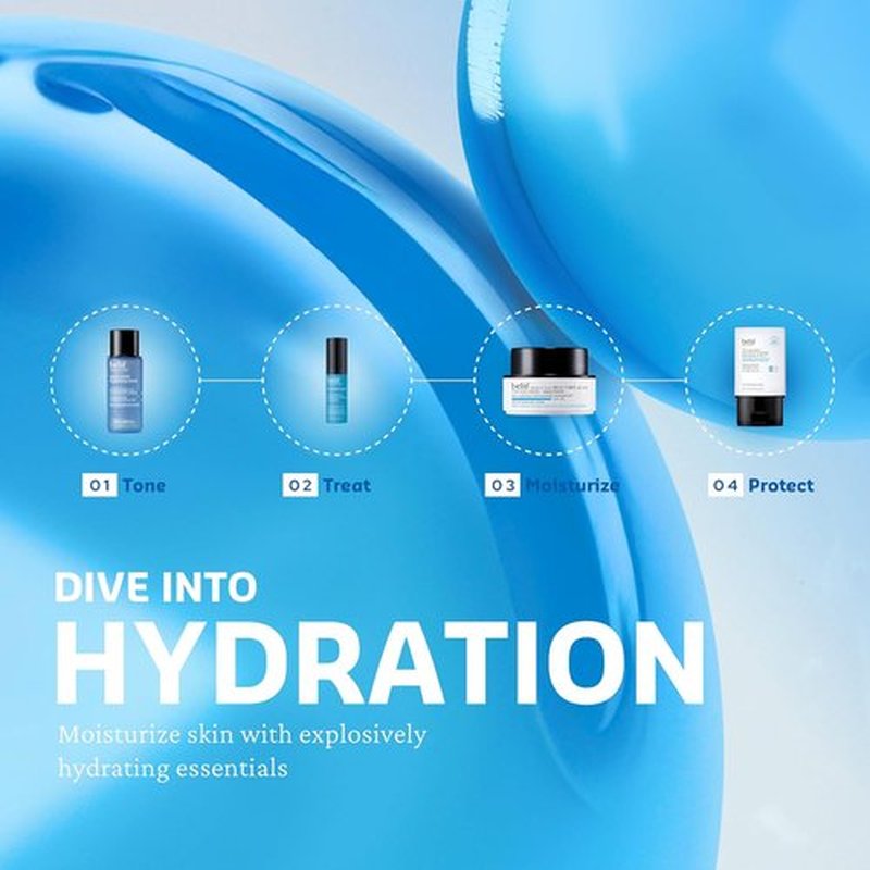 Belif Aqua Bomb Dive Into Hydration Set - Korean Skin Care Gift Set for Mom | Includes SPF 45, Hydrating Toner & Eye Serum