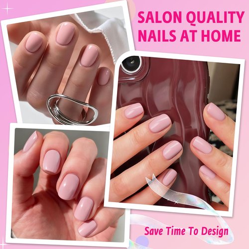 AddFavor Nude Press on Nails Short Square - 240PCS Glossy Short Nude Fake Nails Press ons for Women and Girls, Glue on Nails Kit with Adhesive Tabs, Nail Glue & File