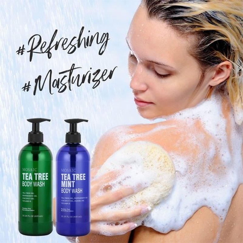 Tea Tree Body Wash with Mint & Shower Gel with Vitamin E for Jock Itch, Eczema, Ringworm, Body Odor, Body Wash Women & Men with Added Body Oils,LARGE 20.2 FL Oz Bottle (Tea Tree Mint, Pack of 2)
