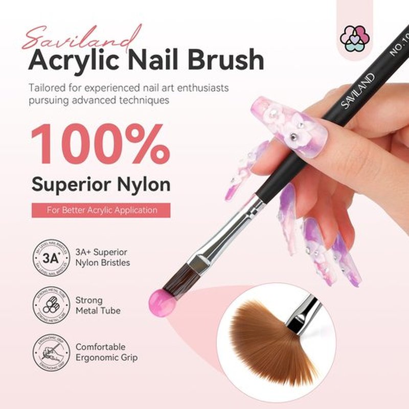 SAVILAND Kolinsky Acrylic Nail Brush Set: Size 4, 6, 8, 10, 12 Professional Manicure Brushes for Acrylic Powder Application, 3D Nail Art Sculpting Extension Tools Home DIY & Salon Use