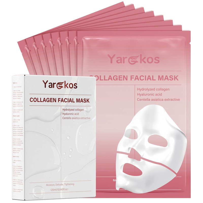 Yargkos 8 Pcs Collagen Facial Mask, Real Deep Overnight Hydrogel Face Sheet Mask Skincare, Moisturizing Hydrating Jelly Gel Mask, Elasticity Improvement, Pore Minimizing, Self Care Gifts for Women