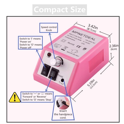 MPNETDEAL Electric Nail Drills Machine e File buffers Sanding Bands Bits for Acrylic Nails Gel Polish Glazing Art Set Polisher Grinder Filer Manicure Pedicure Kit máquina uñas acrilicas Pink