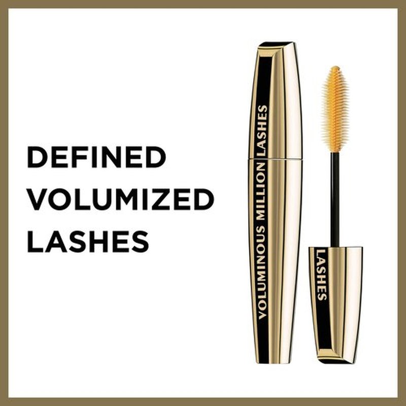 L’Oreal Paris Makeup Voluminous Million Lashes Mascara, Volumizing Collagen Infused Eye Makeup, Amplifying Mascara Brush, Washable, Blackest Black, 0.3 Fl Oz., 2 Count