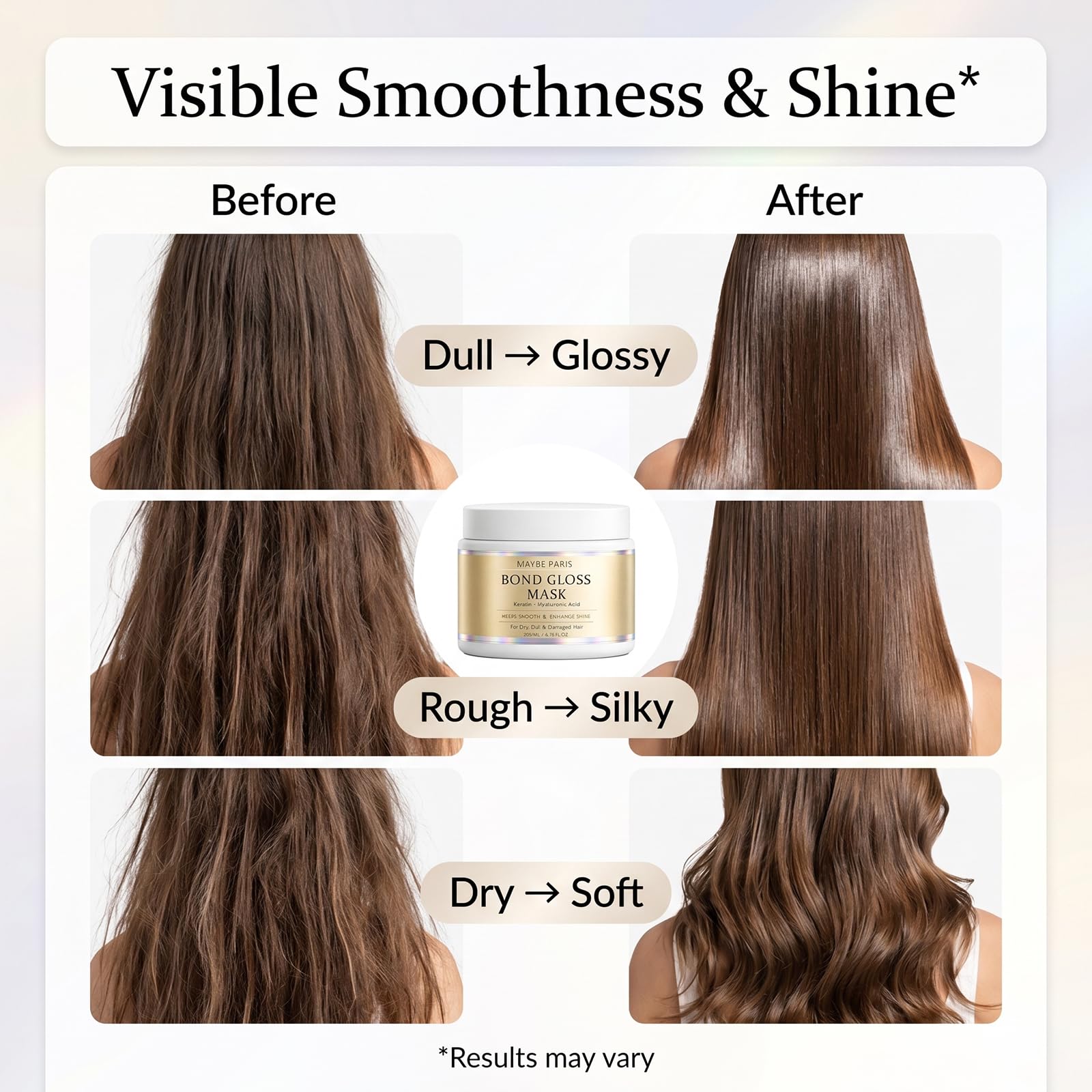 BCYXLR Maybe Paris Bond Gloss Mask, with Hydrolyzed Keratin & Hyaluronic Acid, Helps Support Stronger, Smoother & Shinier Looking Hair, for Dry, Dull & Damaged Hair, Sulfate-Free & Silicone-Free (1)