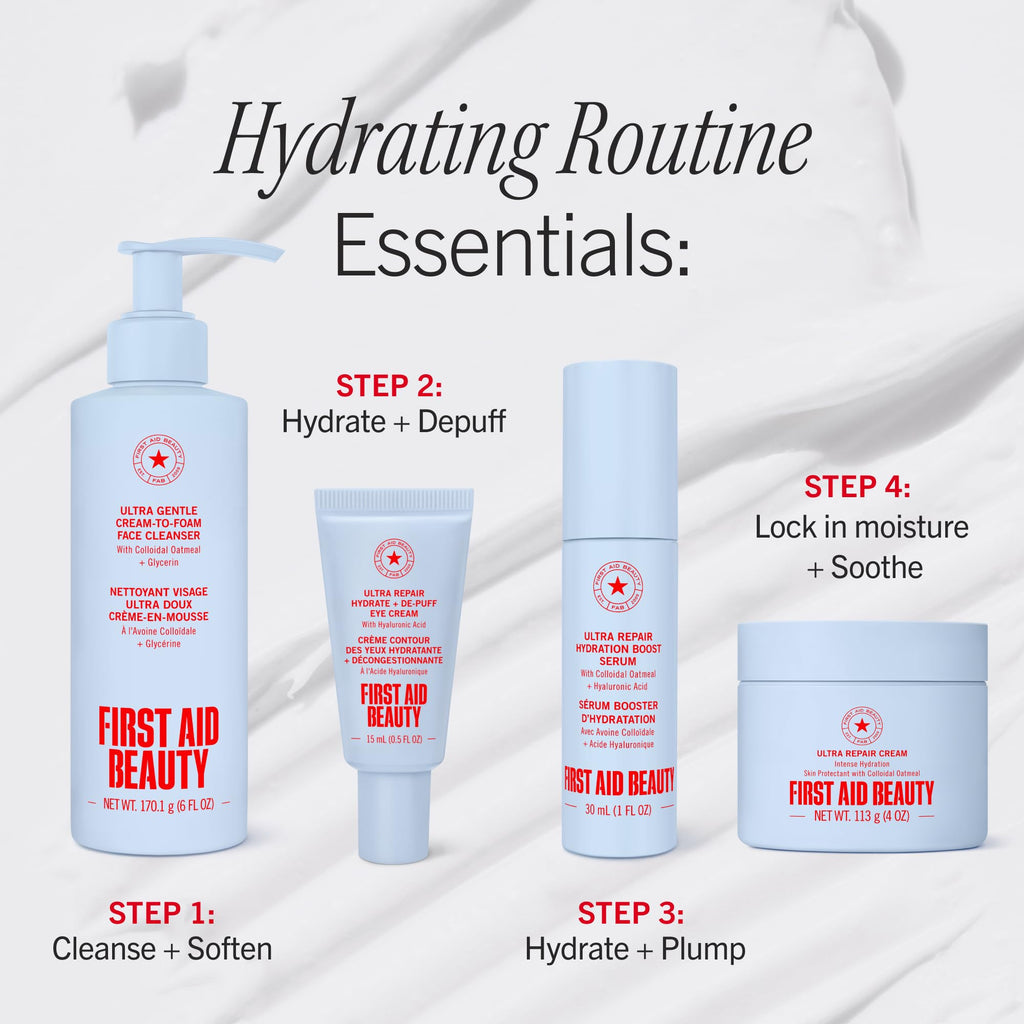 First Aid Beauty - Hydrating Serum with Hyaluronic Acid, Provides 24 Hours of Hydration, Lightweight Formula with Squalane & Colloidal Oatmeal, Safe for Sensitive Skin, 1.7 oz