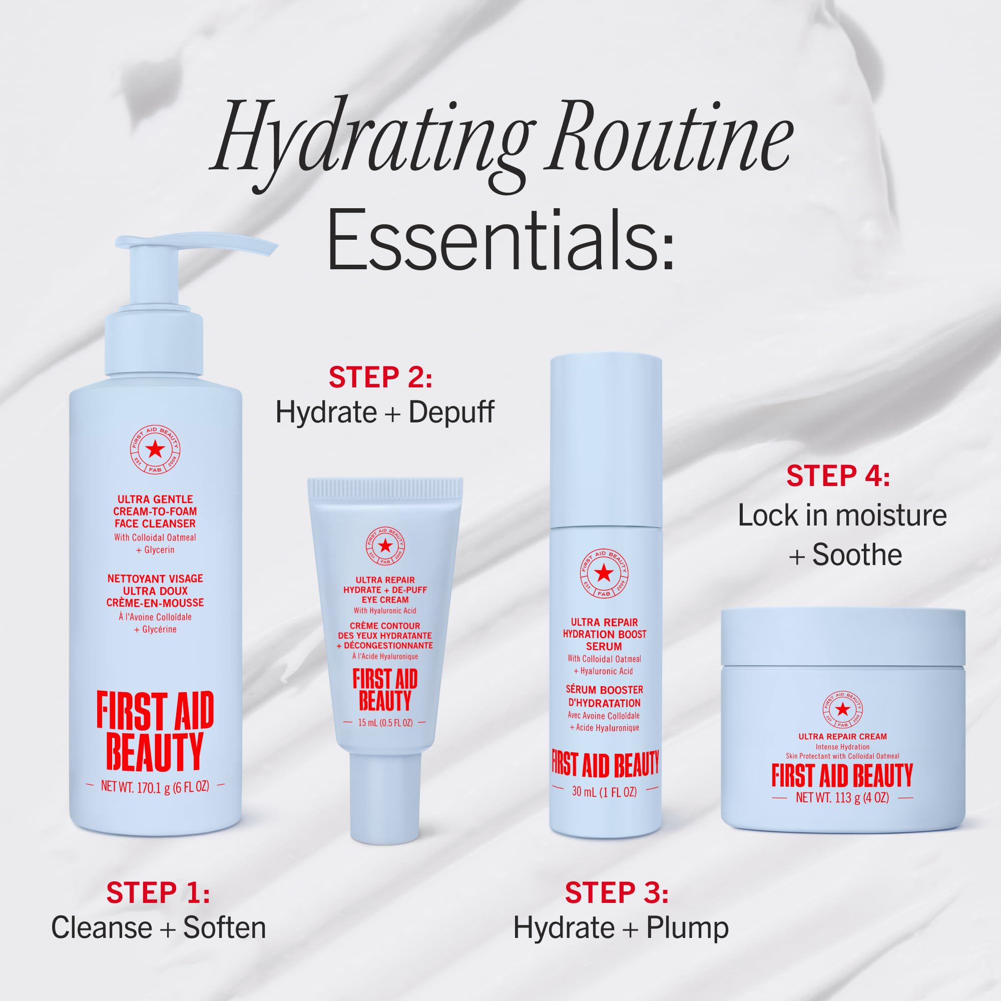 First Aid Beauty - Hydrating Serum with Hyaluronic Acid, Provides 24 Hours of Hydration, Lightweight Formula with Squalane & Colloidal Oatmeal, Safe for Sensitive Skin, 1.7 oz