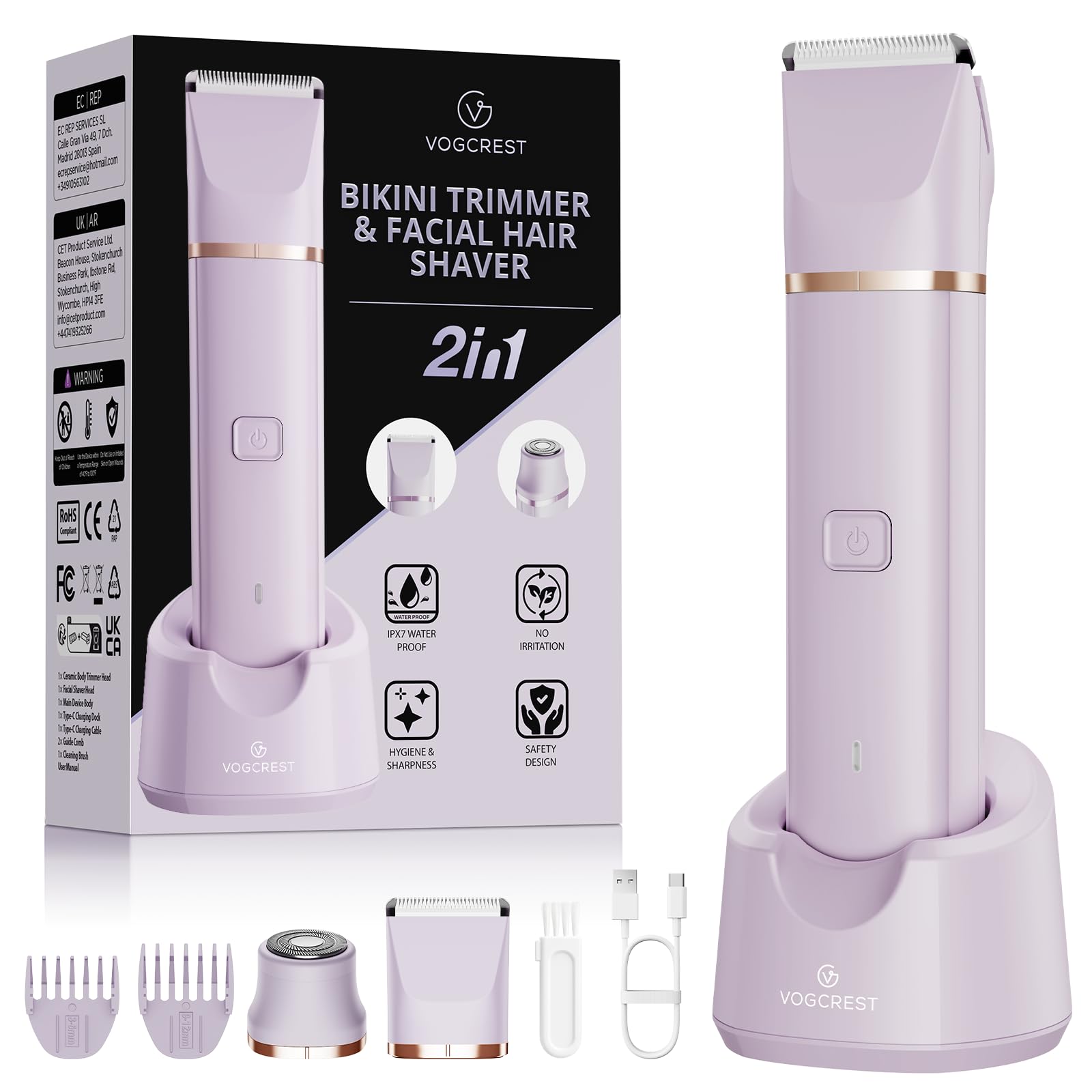 VG VOGCREST Eletctric Women's Trimmer: 2-in-1 Eletctric Shaver for Women