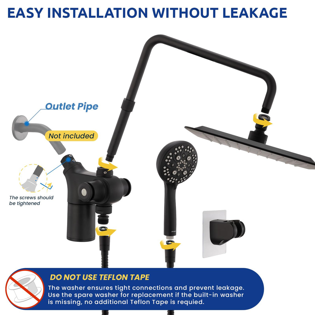 Ryamen Upgraded Dual Shower Heads Combo, 10 inch Filtered Shower Head with Handheld, 3-Way Rain Shower Head with Filters, 7 Settings Handheld Spray, High Pressure, Height Adjustable (Black)