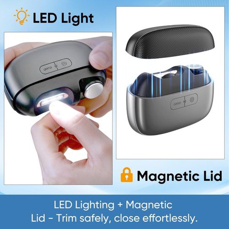 Electric Nail Clipper, 3-in-1 Automatic Nail Trimmer with Polishing & Clipping Storage, USB Rechargeable Nail Cutter with LED Light & 2 Speed Modes for Home & Travel Use