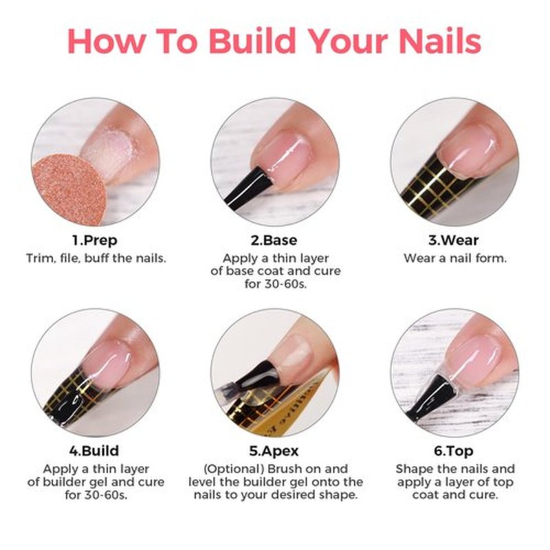 GELLAKTIK Builder Gel for Nails, 60g Clear Hard Gel for Nail Extension with 10 Nail Forms, Strengthener & Thickening, UV LED Lamp Cured Sculpture, Repair Broken Nails, Salon DIY Manicure Kit