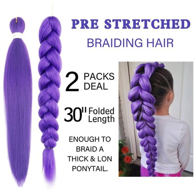 Beyond Beauty Long Purple Braiding Hair 30 Inch, Pre Stretched Synthetic Braiding hair for Braids,2 Packs Purple Extensions for Stage Party Halloween Costume Cosplay