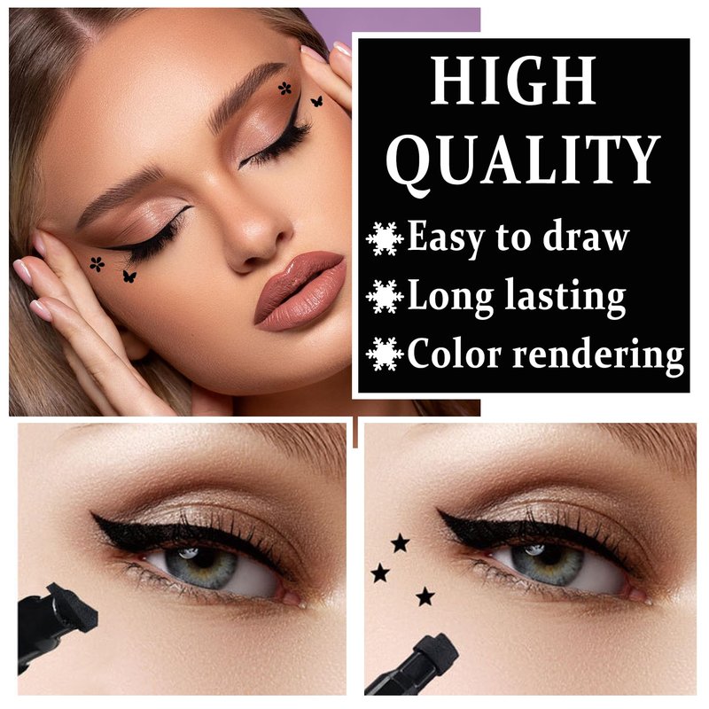 XINGXYUEL 5PCS Liquid Winged Eyeliner Stamp Pen Set - Double-headed Black Eye Liner Pencil - Long-lasting Waterproof Stamp Eyeliner Set for Eye Makeup - Star, Heart, Flower, Butterfly, Triangle