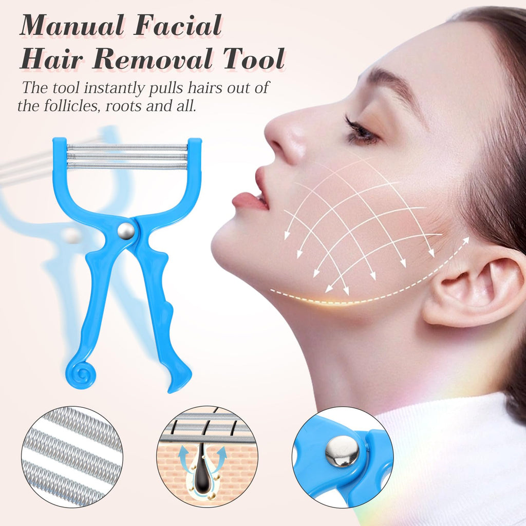 Beavorty Face Hair Remover Spring Threading Tool Portable Facial Hair Epilator for Women Manual Plucker for Forehead Cheeks Upper Lip Chin Lightweight Beauty Tool
