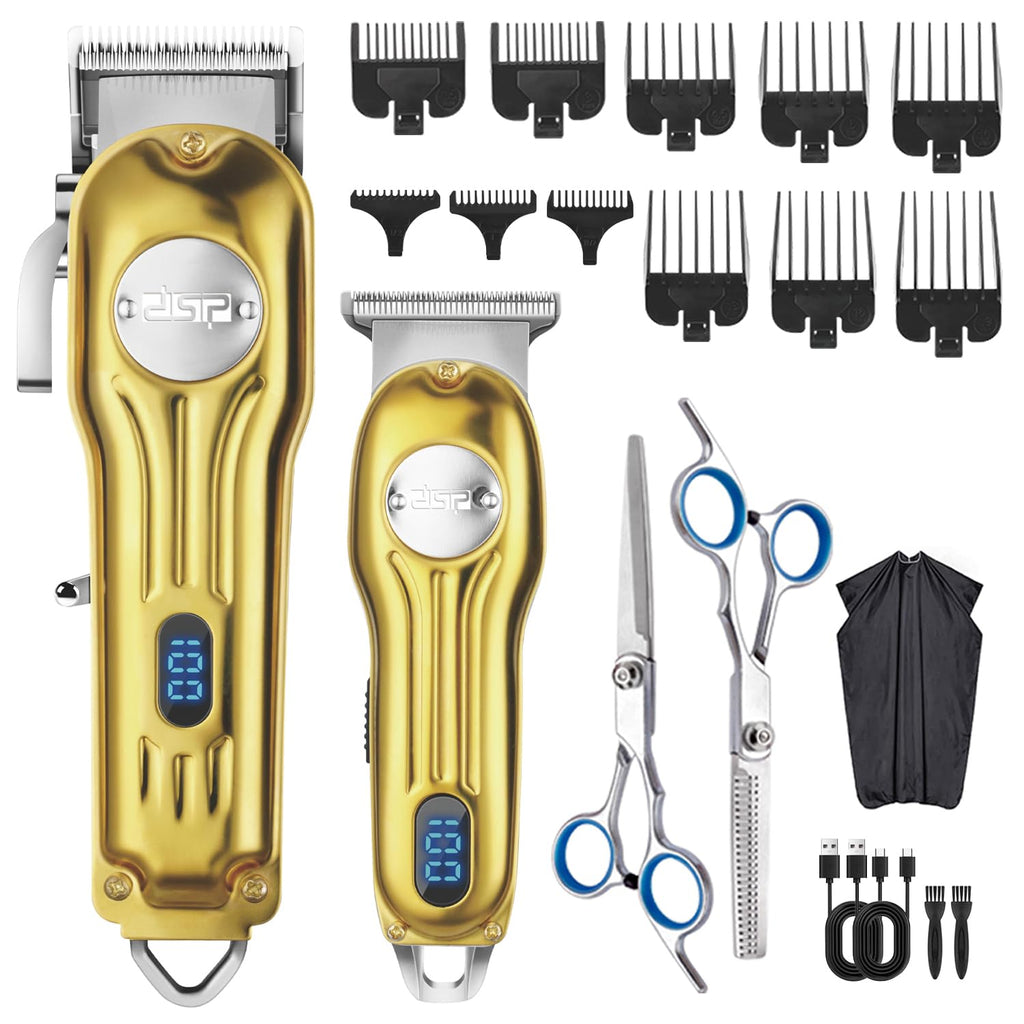 DSP Beard Trimmer for Men, Cordless Hair Clipper Shavers, Facial Hair Trimmer for Beard & Mustache Trimming, Professional Haircut Kit for Men Rechargeable LED Display (Gold)
