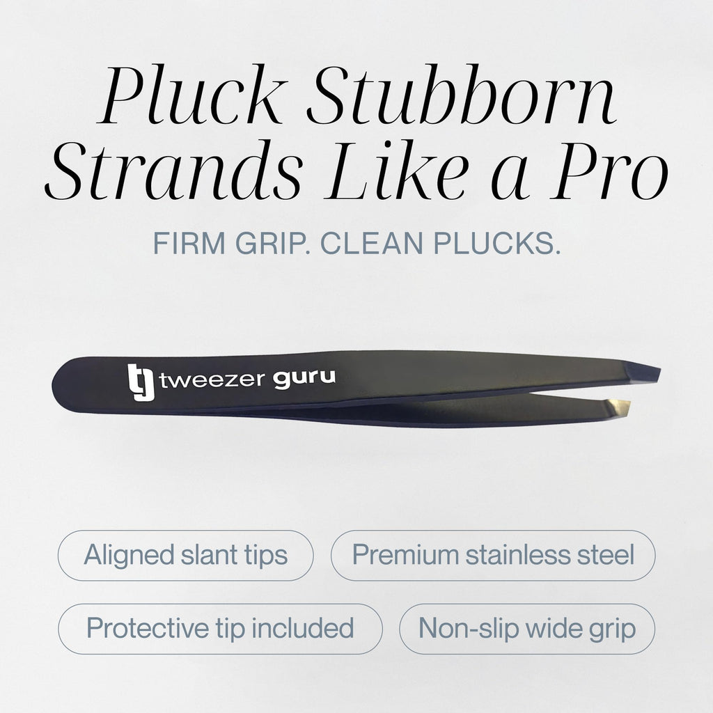 Tweezer Guru Tweezers for Women Facial Hair & Men – Precision Slant-Pointed Eyebrow Tweezer for Ingrown Hair, Blackhead & Splinter Removal (Black)