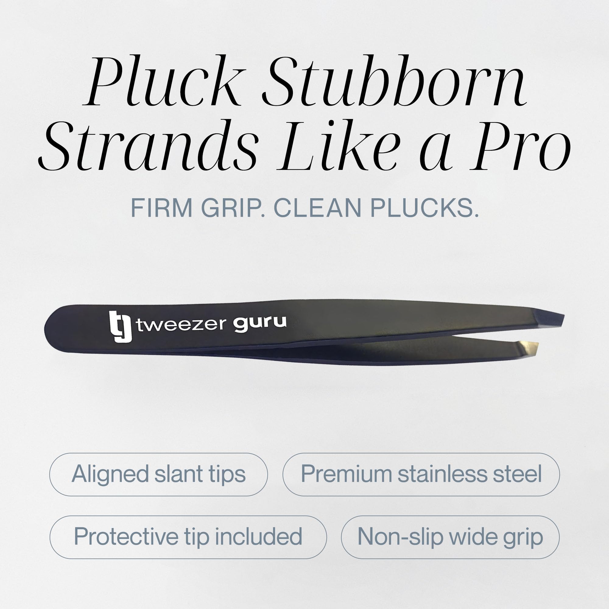 Tweezer Guru Tweezers for Women Facial Hair & Men – Precision Slant-Pointed Eyebrow Tweezer for Ingrown Hair, Blackhead & Splinter Removal (Black)