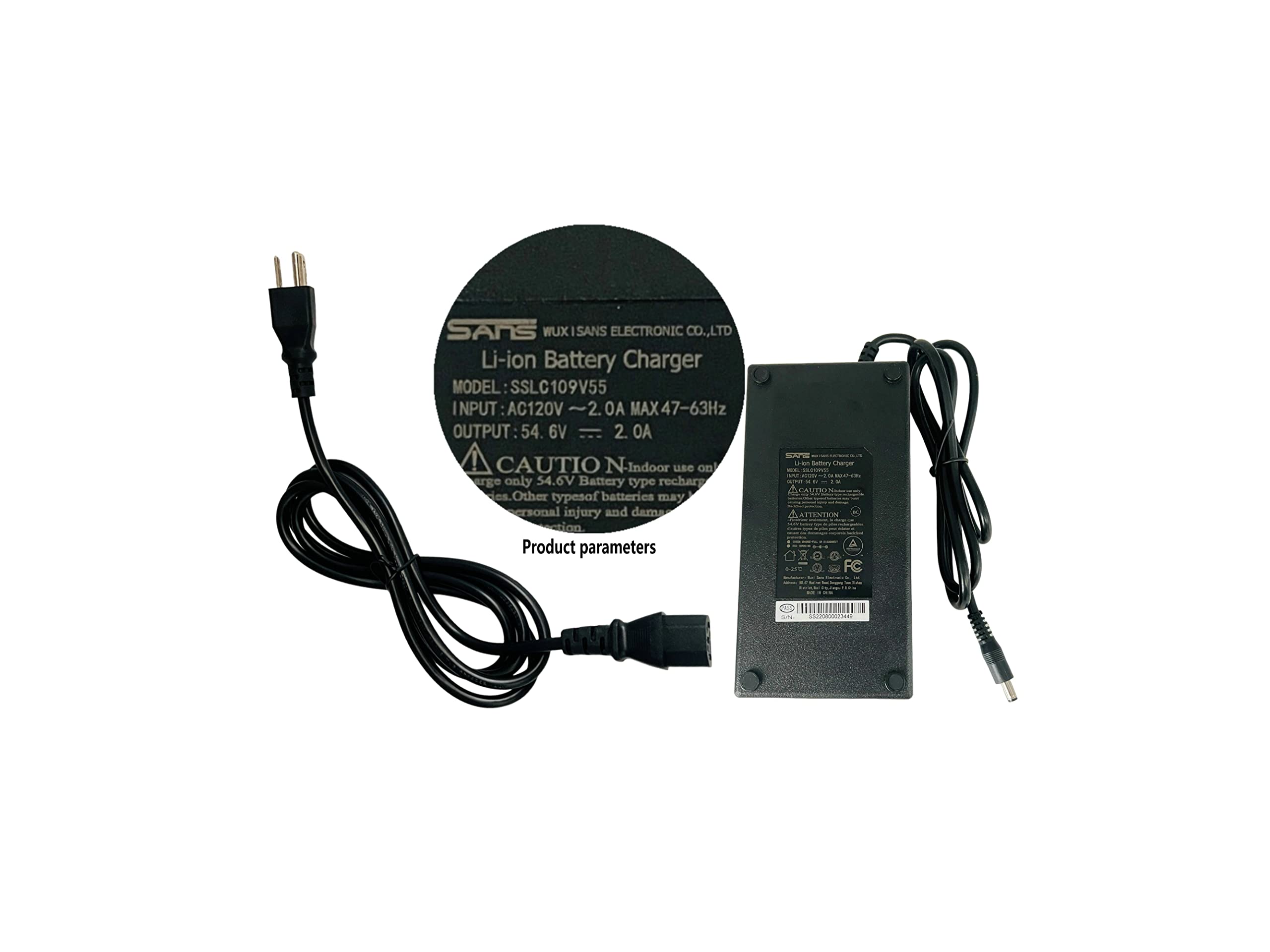 Syvrac 48-54.6V 2A Electric Bike Charger for 48V Lithium Battery Input Voltage AC120V(DC2.1MM Jack Connector)