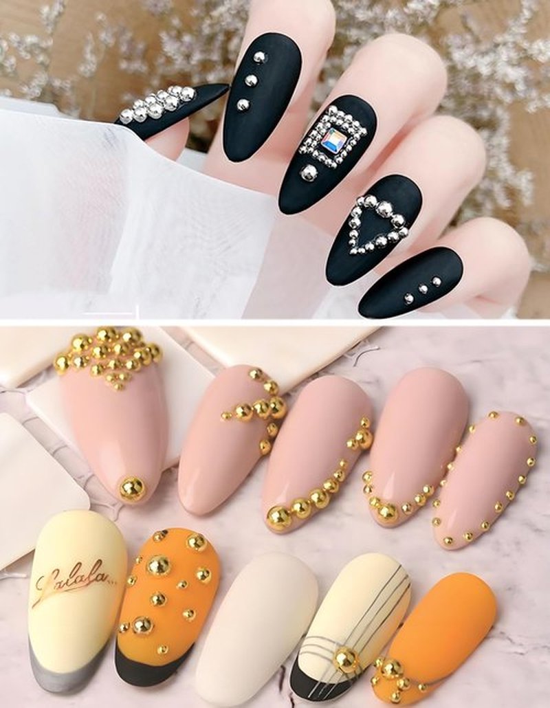 Nail Charms Jewels Manicure Kit with Pickup Pencil and Tweezers, Flatback Rhinestones and Flatback Sliver & Glod Half Round Beads Nail Gems for Nail Art Face Makeup and Manicure Decor