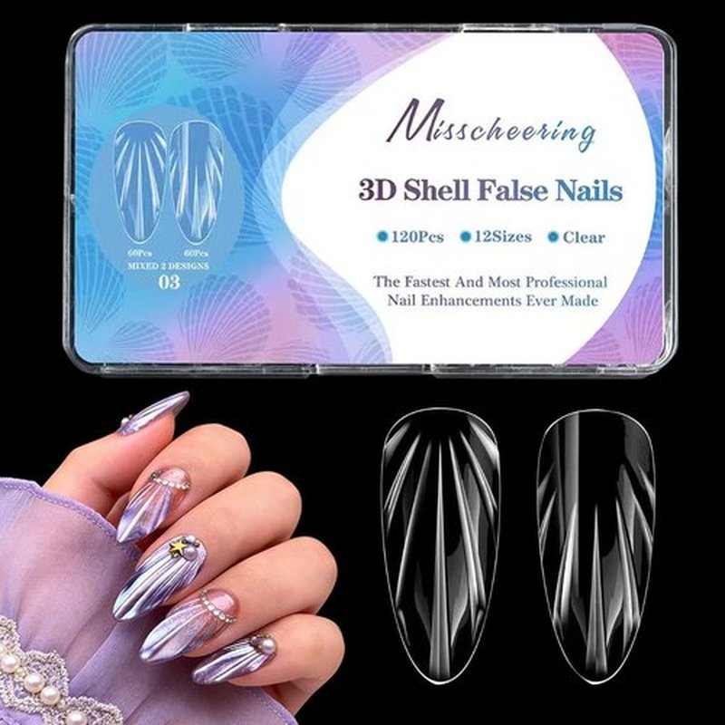 Shell Fake Nail Tips Pre-Shaped Almond Medium Soft Gel Nail Tips 12 Sizes Full Cover Clear Acrylic Press on False Nails Extension Tips for Woman DIY 120PCS