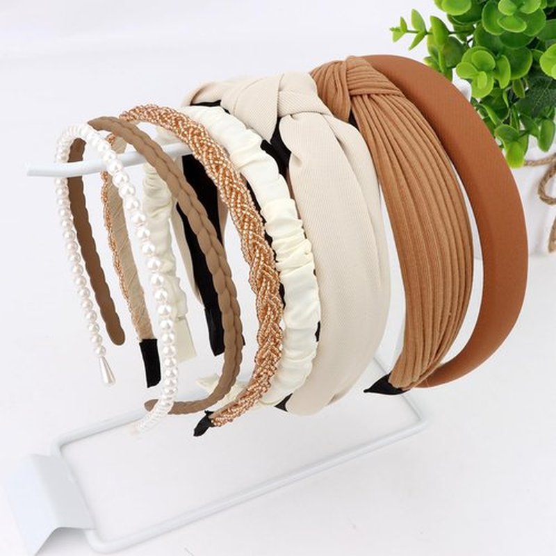 Brimekichio 7 Pack Headband for Women Girls Cute Headbands for Women Cute Pearl Beads Solid Knotted Diademas para Mujer de Moda Cute Hair Accessories