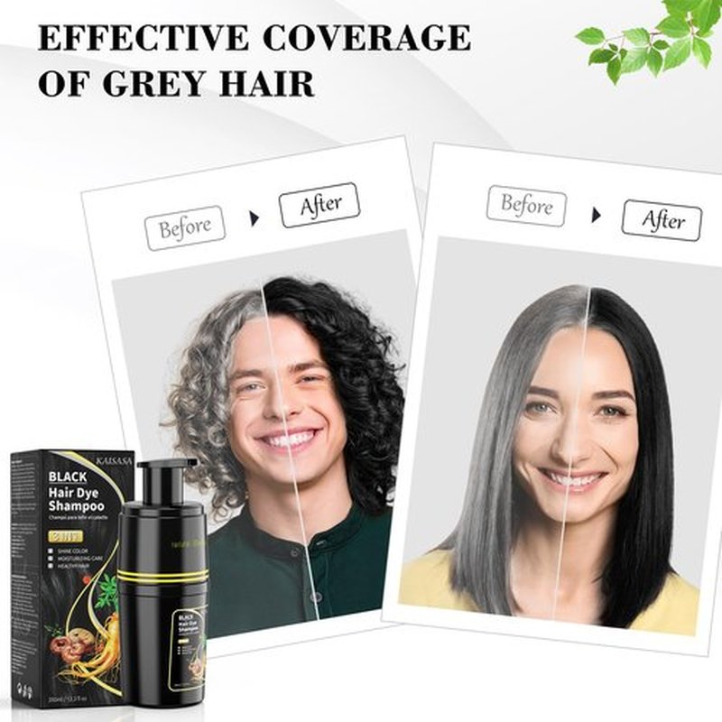 KAISASA Black Hair Dye Shampoo 3 in 1, Hair Color Shampoo for Cover Grey Hair, Natural with Herbal Ingredient for Men and Women (Black)