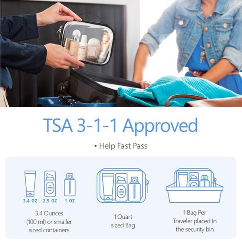 PACKISM TSA Approved Toiletry Bag - 3 Medium Clear Makeup Bags | Quart Size, Water-Resistant PVC, Black