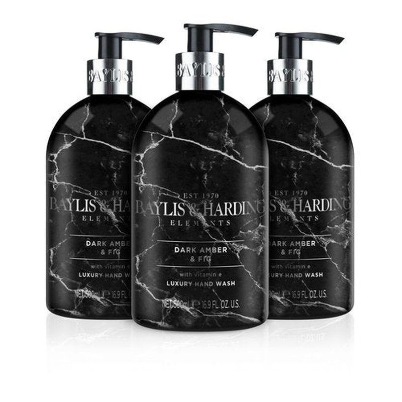 Baylis & Harding Liquid Hand Soap Wash with Dispenser, Elements, Dark Amber & Fig, 16.9oz/500ml (3-Pack)