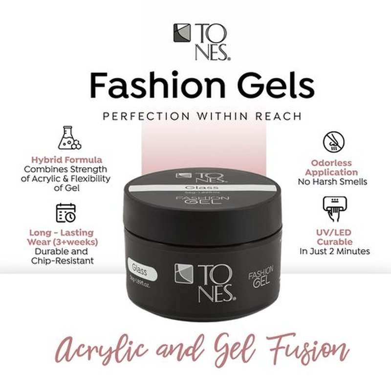 TONES Fashion Gel - Premium, Long-Lasting LED or UV Poly Nail Gel - 7-Free - Quick-Curing Nail Art and Nail Design Overlay or Nail Sculpting - (1.89 Oz, Glass)