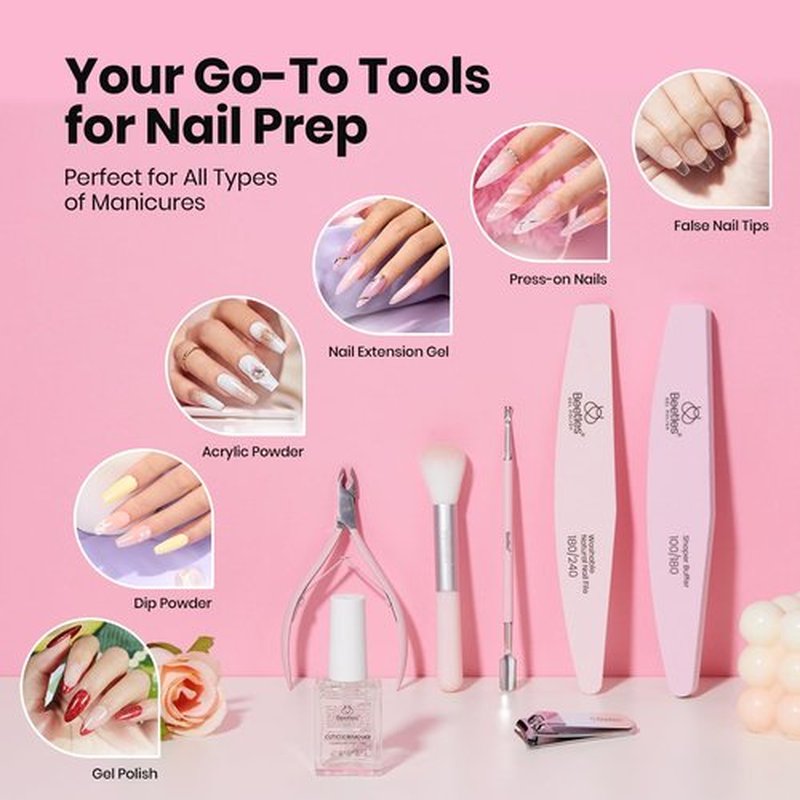Beetles Gel Polish Remover Kit Nail Care Kit Nail Prep Set Cuticle Oil Cuticle Remover Nails Strengthener 14pcs Manicure Tools Glass Files Removal Foil Wraps Cuticles Trimmer Pushers Gift for Women