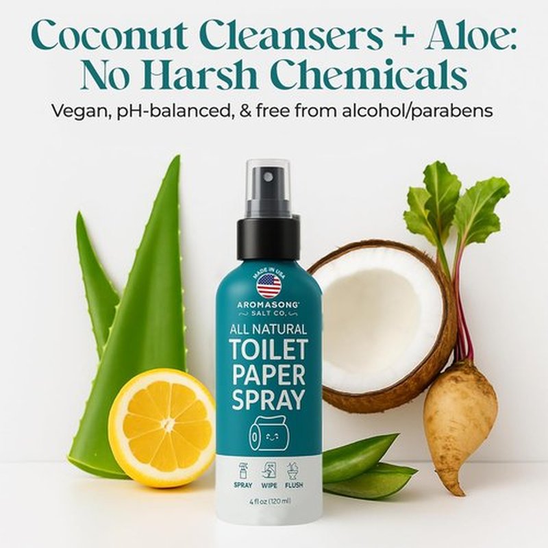 Aromasong 100% Natural Toilet Paper Spray - Flushable Moistener for Personal Cleansing | Septic Safe, 4 fl oz