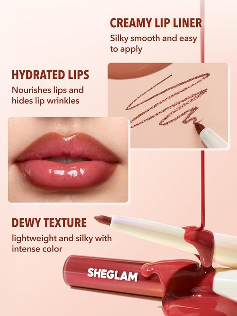 SheGlam 2-In-1 Lip Rules Liner & Gloss Pen - Long-Lasting Plumping Lip Combo Makeup Set | By The Book