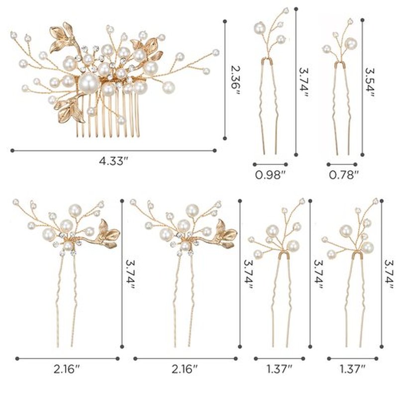 SWEETV Bridal Wedding Hair Accessories Set of 7, Pearl Wedding Hair Comb Rhinestone HairPins Leaf HairPieces Elegant Bridal Headpieces Accessories for Brides Bridesmaids Women Girls