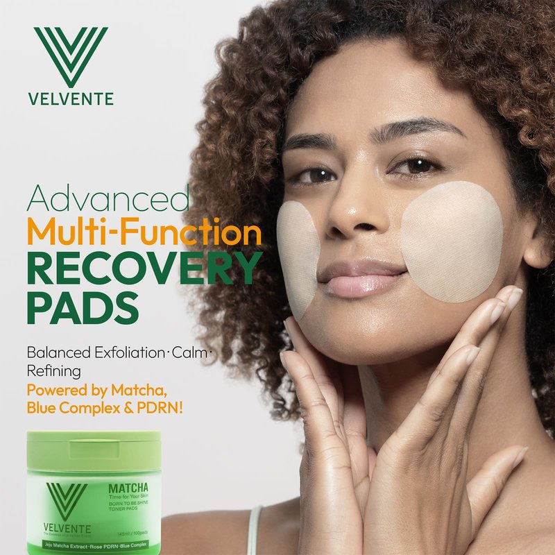 VELVENTE Matcha Toner Pads with Rose PDRN, Peptides & Hyaluronic Acid | Korean Facial Pads for Dark Spot, Acne Prone & Uneven Skin Tone, Soothing Radiant Skin, Makeup Prep Daily Skincare, 100 Pads