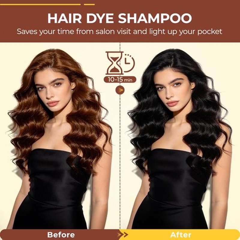 IIIMEIDU Hair Dye Shampoo for Gray Hair Coverage, 3 in 1 Natural Black Dye for Women Men, 500ml