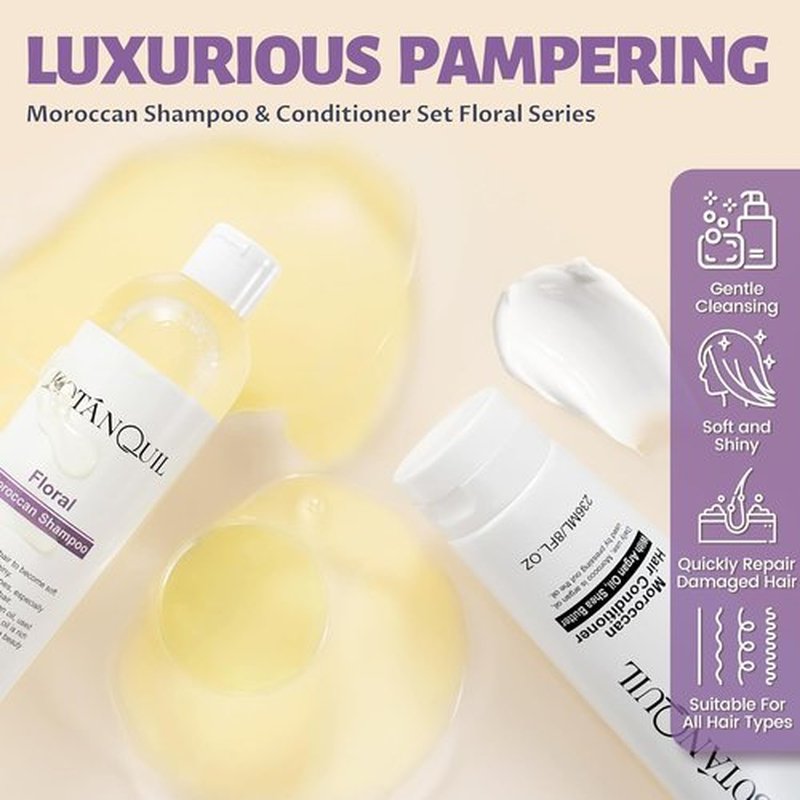 Moroccan Shampoo and Conditioner Set - Argan Oil & Shea Butter for Dry, Damaged Hair | Hydrating Anti-Frizz