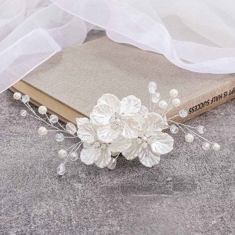 JONKY Flower Bride Wedding Hair Clip Bridal Rhinestone Barrettes Accessories for Women