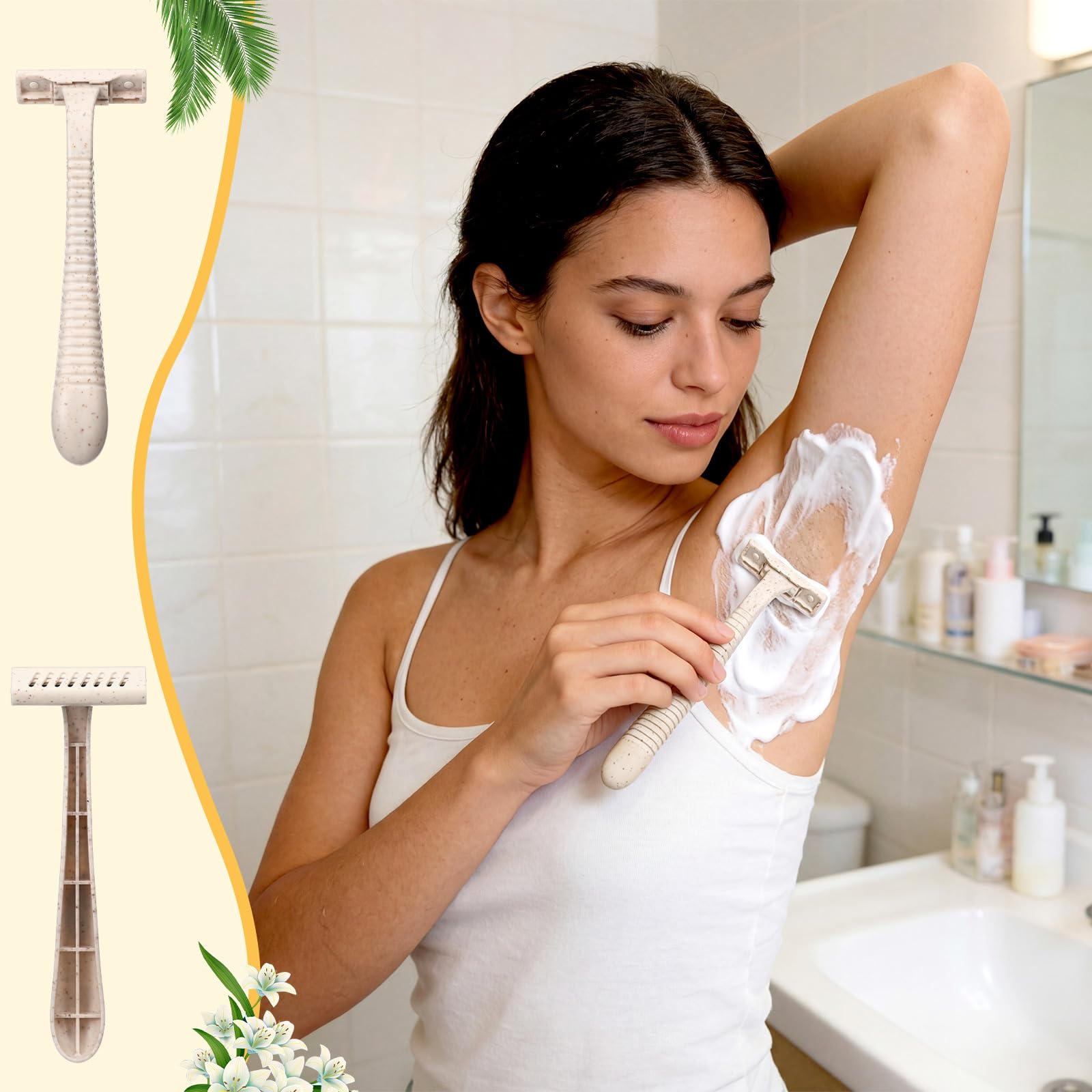 LemonRoad 200 Pcs Individually Wrapped Disposable Razors Bulk for Women Men Biodegradable Portable Twin Blade Shaving Razor Wheat Straw Shavers for Hotel Homeless Shelter Charity Camping Travel