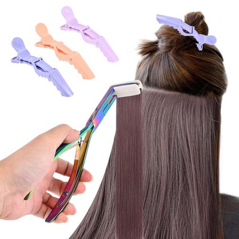 Trasylph Tape in Hair Extension Tools Kit,with Hair Extensions Sealing Clamp Plier,5 Sheets Hair Extension Tape,2 Black Hair Gripper Sticker,9 Clips,3 Hair Parting Ring,for Women Hair
