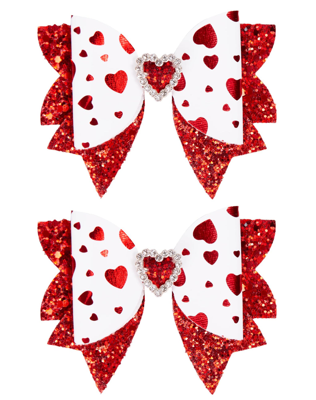 Valentine Hair Bows with Rhinstones Red Glitter Heart Love Hair Clips Valentine Hair Accessories for Women - Non Slip Alligator Clips Bows for Girls