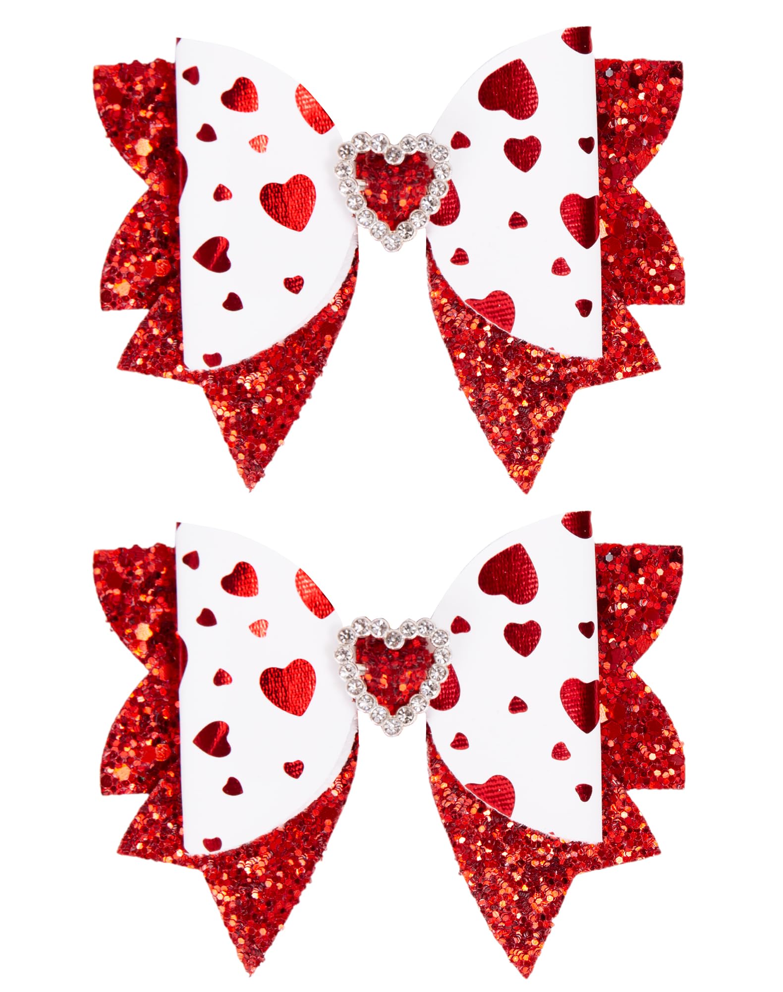 Valentine Hair Bows with Rhinstones Red Glitter Heart Love Hair Clips Valentine Hair Accessories for Women - Non Slip Alligator Clips Bows for Girls