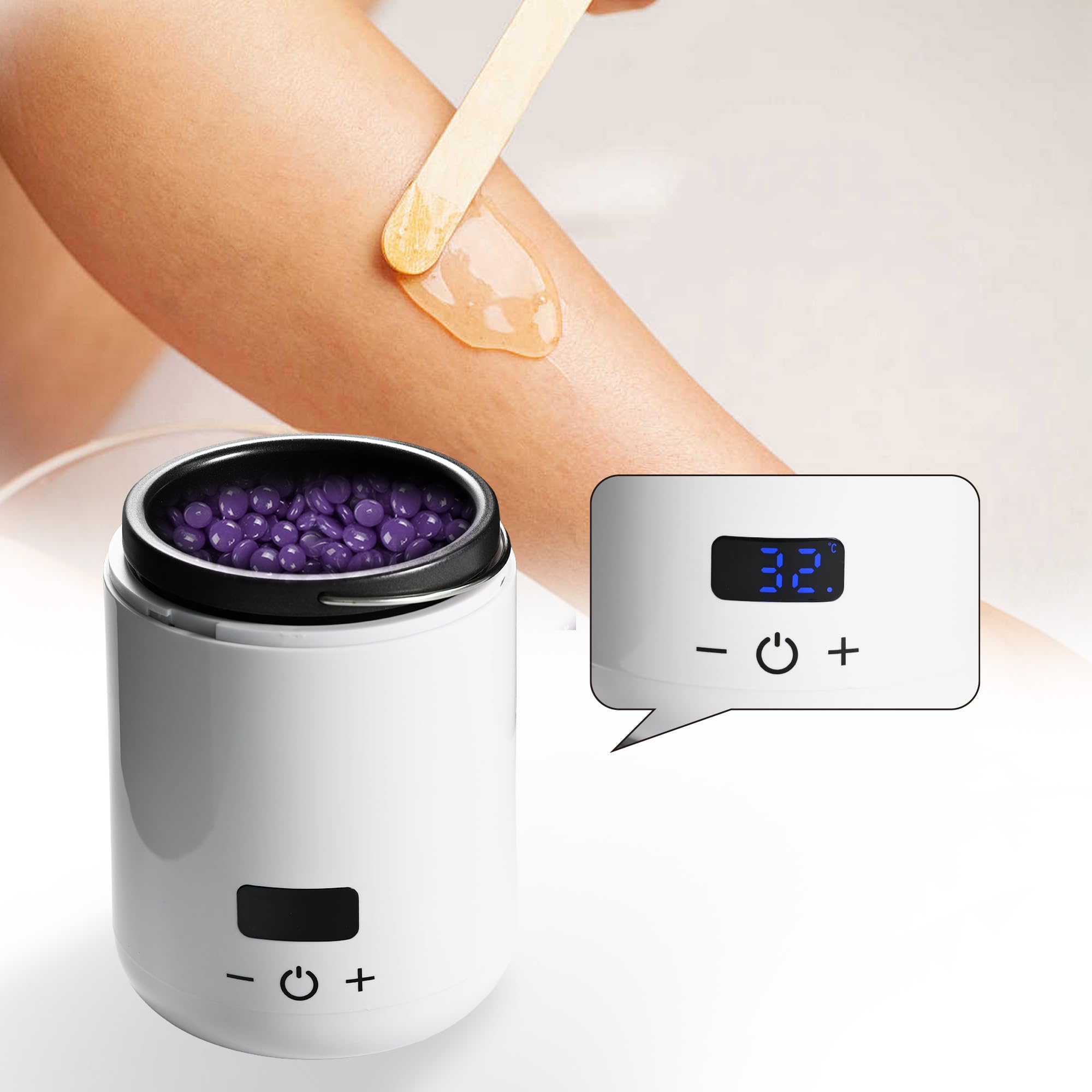 Mini Wax Warmer with 100 Sticks, Small Wax Heater for Hair Removal, Portable Waxing Kit for Women (White)