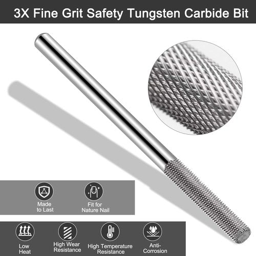 3XF Ultra Fine Cuticle Nail Drill Bit, 3/32" Medium Double Heads Safety Tungsten Carbide Cuticle Remover File Nail Drill Bit for Manicure Pedicure Acrylic Gel Home Salon