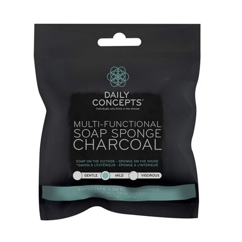 Multi Functionnal Soap Sponge Charcoal - Daily Concepts - Mild Texture Soap, Sponge With Infused With Detoxifying Charcoal Soap To Purge Skin Of Impurities And Elevate The Overall Texture Of Skin