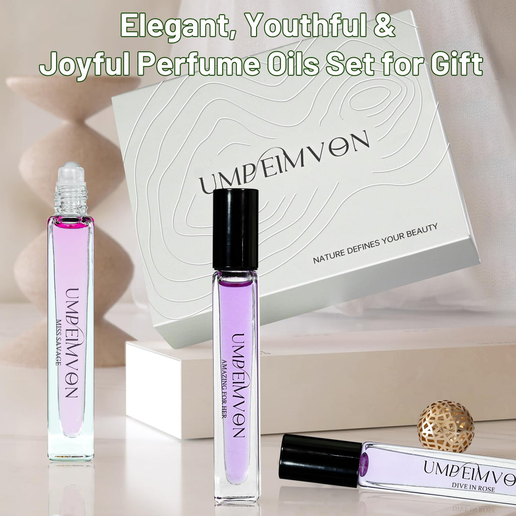 Umpeimvon 3 Pack Marshmallow Blush Perfume Oils for Women, Pink Blush Perfume Oil Roll On, Sweet Floral and Fruity, Travel Size 0.33 Fl. Oz