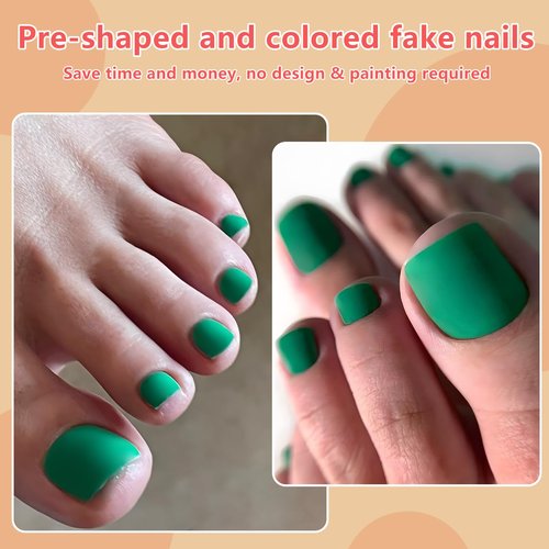 EternalClassic Press on Toenails, 120pcs Green Toe Nails Press ons Short Square Matte Acrylic Fake Toenails for Women