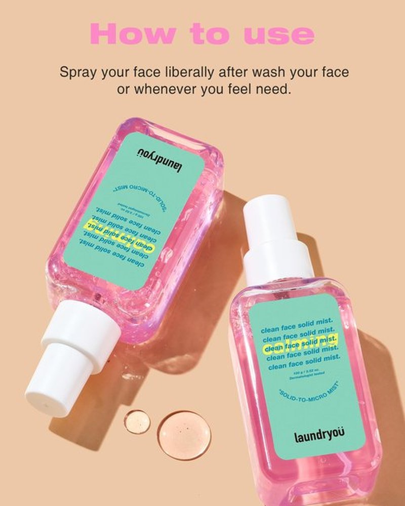 LAUNDRYOU Clean Face Solid Gel-To-Mist Hydrating Spray Serum for Redness Relief & Soothing Irritated Skin Lightweight Moisturizing Facial Mist for Sensitive Skin Korean Skin Care (3.38 fl oz)