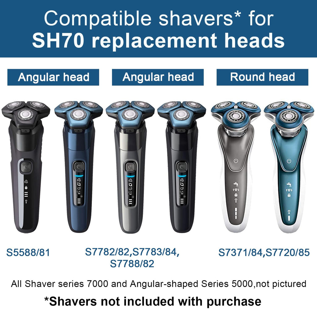 SH70 Replacement Heads Compatible with Philips Norelco Series 7000 (S7788) and Series 5400 (S5880), Replacement Blades for Philips Norelco 7000, 6-pc Pack