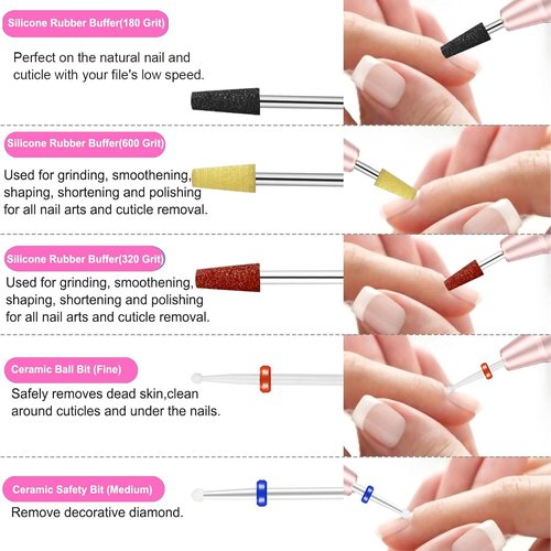 Cellentool 30Pcs Nail Drill Bits Set, 3/32 Inch Tungsten Ceramic Diamond Carbide Nail Drill Bits for Acrylic Gel Polish, Cuticle Efile Remover for Manicure Pedicure