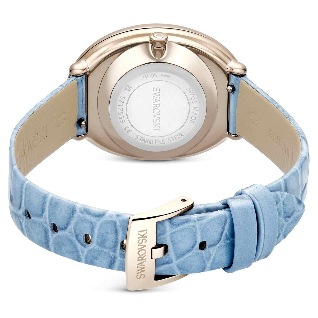 Swarovski Imber Watch, Swiss Made, Leather Strap, Blue, Champagne Gold-Tone Finish