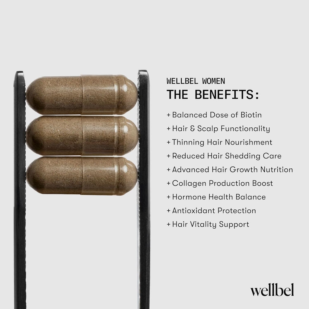 WELLBEL Vegan Hair, Skin & Nails Supplement - Gluten-Free & Non-GMO, 90 Count